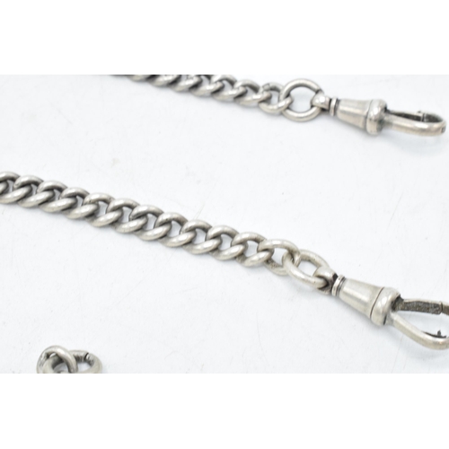 224 - Hallmarked silver double Albert chain with silver T-bar, 35.7 grams, 44cm end to end.