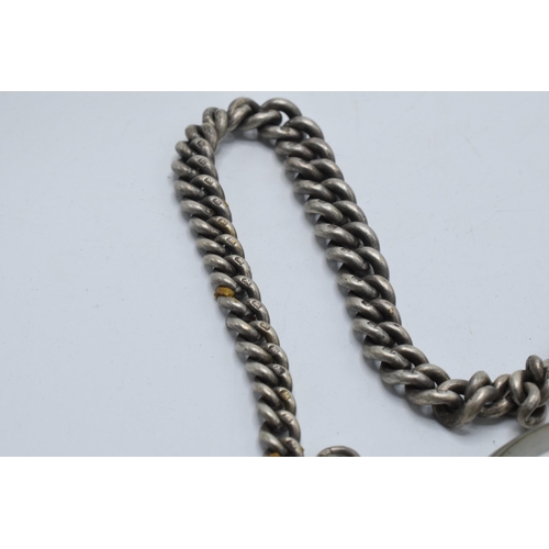 225 - Hallmarked silver Albert watch chain with T-bar, approx. 44 grams, together with a Limit No.2 pocket... 