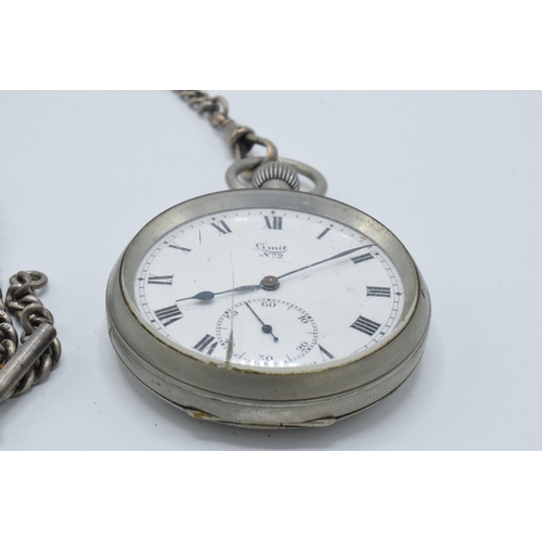 225 - Hallmarked silver Albert watch chain with T-bar, approx. 44 grams, together with a Limit No.2 pocket... 