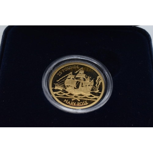23 - 22ct gold The Mary Rose Guernsey Gold Proof £25 pound coin, 7.98 grams, dated 2009, and marked IRB, ... 