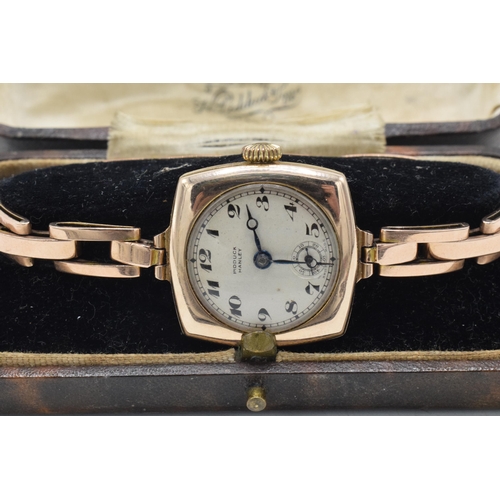 230 - 9ct gold ladies H. Pidduck rose gold wristwatch on 9ct rose gold strap, in working order, gross weig... 