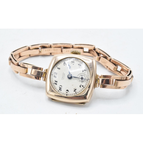 230 - 9ct gold ladies H. Pidduck rose gold wristwatch on 9ct rose gold strap, in working order, gross weig... 