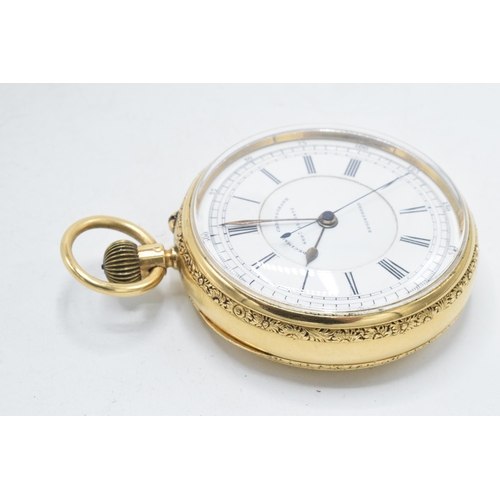 231 - Victorian 18ct gold open-face Decimal Chronograph, white enamal dial with Roman Numerals, outer seco... 