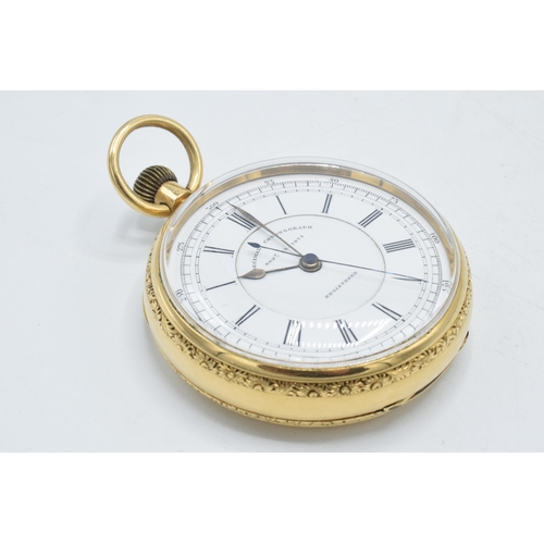 231 - Victorian 18ct gold open-face Decimal Chronograph, white enamal dial with Roman Numerals, outer seco... 