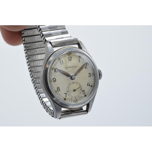 235 - Leonidas (pre Heuer) British Military wristwatch with subsidiary second dial luminous hands and rail... 