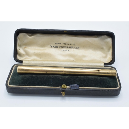 246 - 9ct gold cased Mabie Todd & Co Swan Fountain Pen, gross weight 20.4 grams, in box.