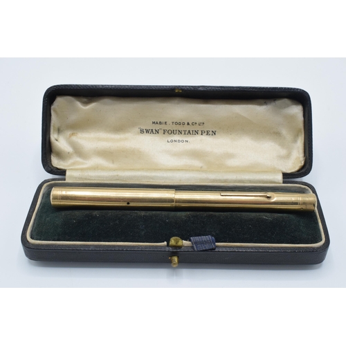 246 - 9ct gold cased Mabie Todd & Co Swan Fountain Pen, gross weight 20.4 grams, in box.