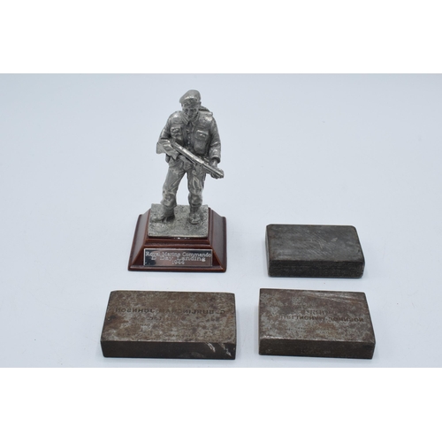 251 - Royal Hampshire D-Day Landings figure together with 3 vintage steel printing blocks, 10cm tall (4).