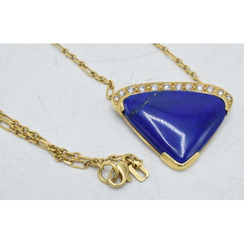 267 - Hallmarked 18ct gold lapis lazuli and diamond pendant set on 18ct gold chain, combined 0.3ct of diam... 
