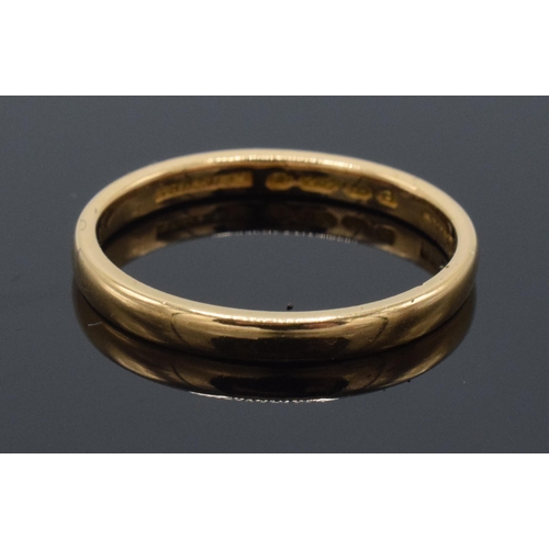 290 - 22ct gold wedding band, 2.9 grams, size L, 2.2mm, London 'CENTURY'.