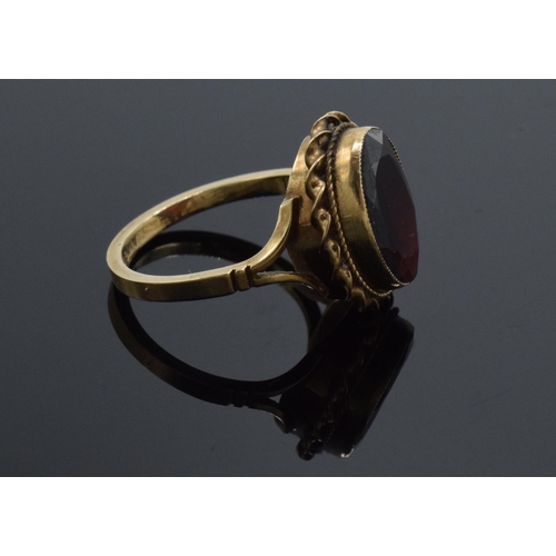 294 - 9ct gold ring set with large stone, 3.1 grams, size L/M.