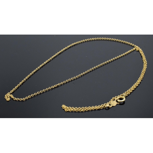 298 - 14ct gold fine link chain / necklace, 1.3 grams, 41cm long.