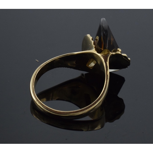 307 - Bespoke gold smokey quartz jewellery set: to include 14ct gold smokery quartz stylish abstract ring,... 