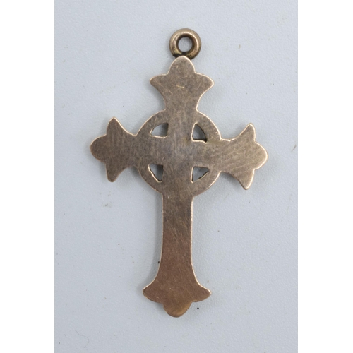 319 - 9ct rose gold cross pendant, fully hallmarked, 0.7 grams, 30mm tall.