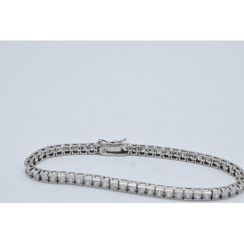 376 - Silver ladies tennis bracelet with semi precious stones, 20cm long.