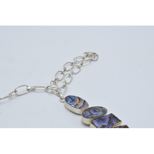 378 - A chunky silver ladies necklace set with abalone panels, 14cm wide.