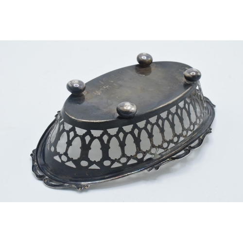 48 - Hallmarked silver oval dish with pierced decoration and shaped edge, 88.2 grams, 18cm wide, Birmingh... 