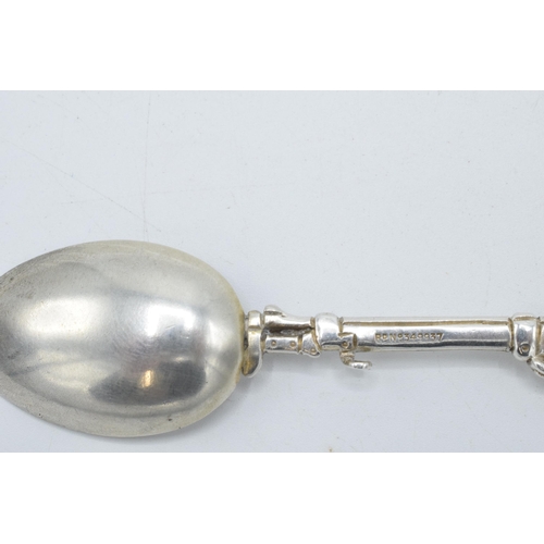 49 - Victorian silver novelty tea spoon in the form of a rifle with a bayonet terminating in the bowl, st... 
