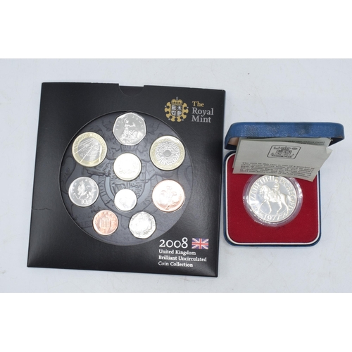 5 - Boxed Royal Mint Elizabeth II Silver Proof crown together with 2008 UK Brilliant Uncirculated Coin C... 