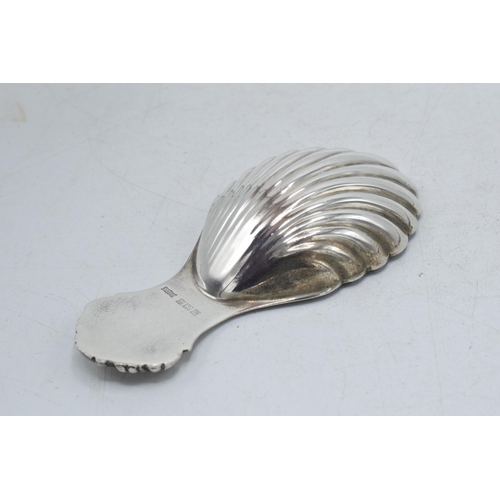 62 - Hallmarked silver caddy spoon with shell bowl, S J Rose & Son, Birmingham 1964, 20.4 grams, 8cm long... 