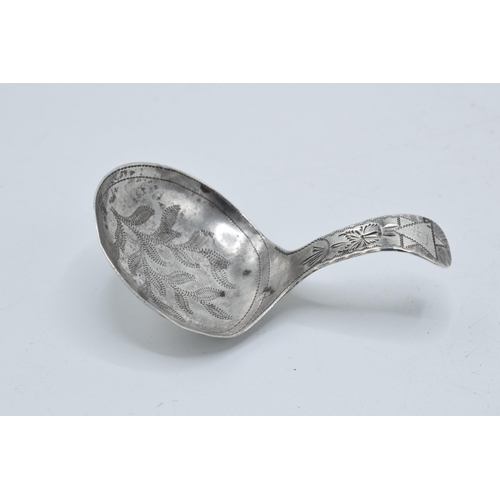 69 - George III silver caddy spoon with engraved floral decoration, Joseph Willmore, Birmingham 1810, 4.3... 