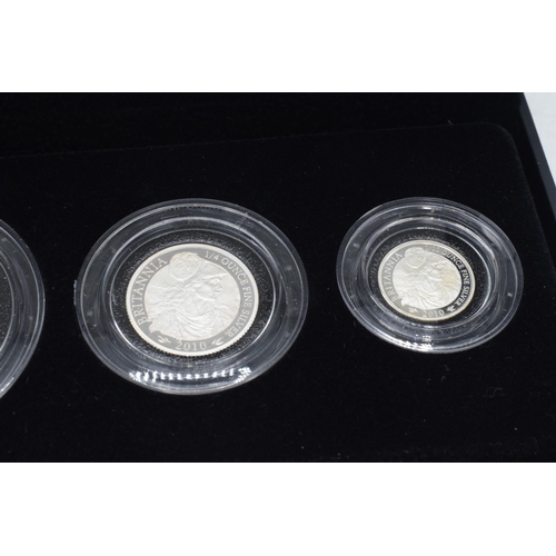 7 - Royal Mint Cased 2010 Brittania Four-Coin Silver Proof Coin Collection to include £2, £1, 50p and 20... 