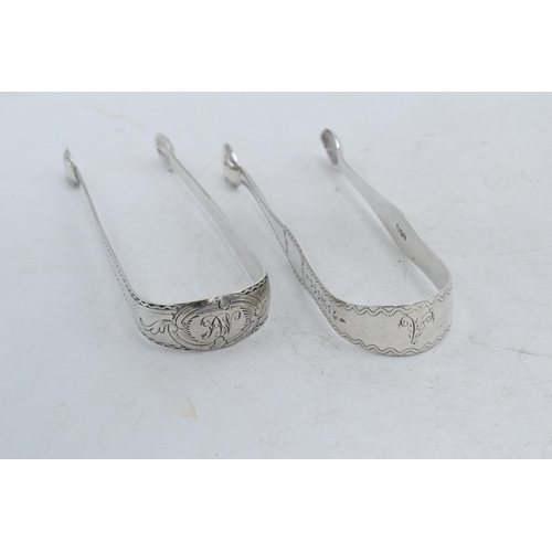 73 - Two pairs of Scottish silver tongs to include a Georgian pair of plain form, Edinburgh 1805, hallmar... 