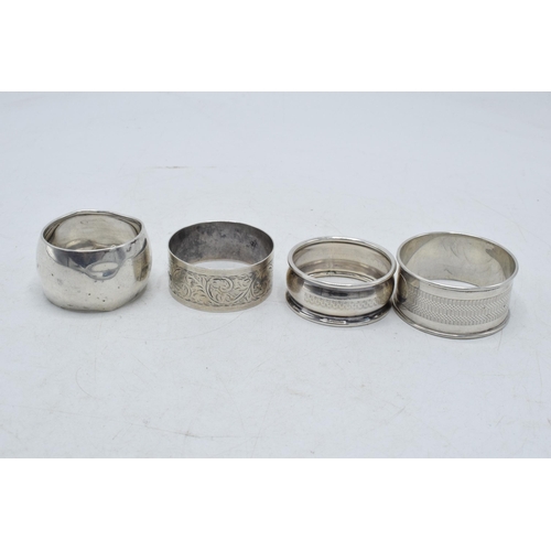 77 - A collection of silver napkin rings to include Chester 1920, Thomas Bradbury & Sons Sheffield 1916, ... 