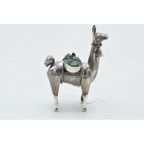 87 - Silver model of a llama carrying materials, gross weight 27.4 grams, 6cm tall.