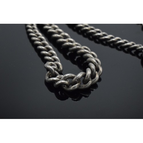 227 - Hallmarked silver Albert watch chain with T-bar and fob, 49.0 grams, 39cm long.