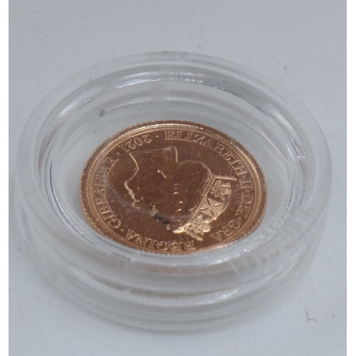 28 - 22ct gold Quarter Sovereign 2021.