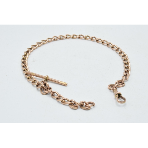 221A - 9ct rose gold Albert watch chain with T-bar, each link stamped '9 375', 34cm long, 27.6 grams.