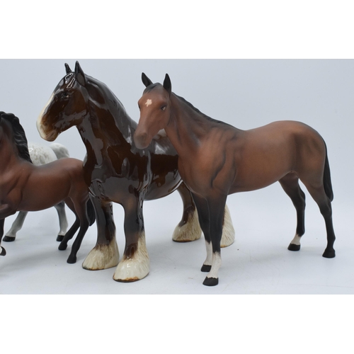 65C - Beswick horses to include brown 818 shire, grey stocky jogging mare (Af),, matte brown Prancing Arab... 