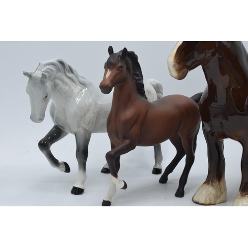 65C - Beswick horses to include brown 818 shire, grey stocky jogging mare (Af),, matte brown Prancing Arab... 