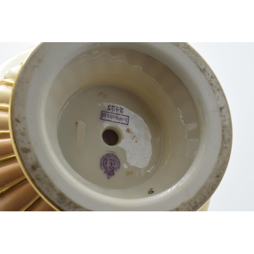 81 - Royal Worcester double handled blush ivory vase, shape number 2425, decorated in a floral pattern, 3... 