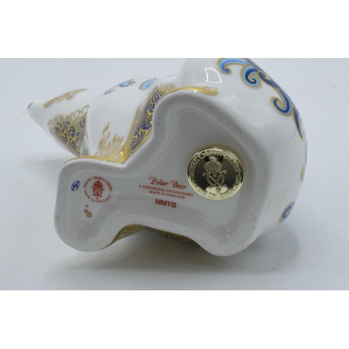 38 - Royal Crown Derby paperweight in the form of a Polar Bear, with gold stopper.