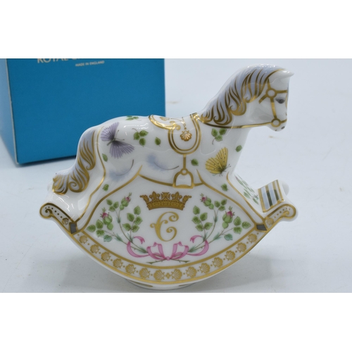 45A - Boxed Royal Crown Derby miniature paperweight, Royal Baby Rocking Horse, 10cm high, this is number 1... 