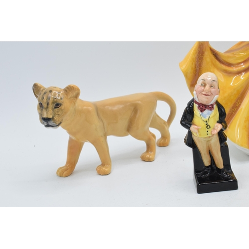 55 - Beswick lion cub together with Royal Doulton figure Kirsty HN2381, Micawber and Sandland figure (4).