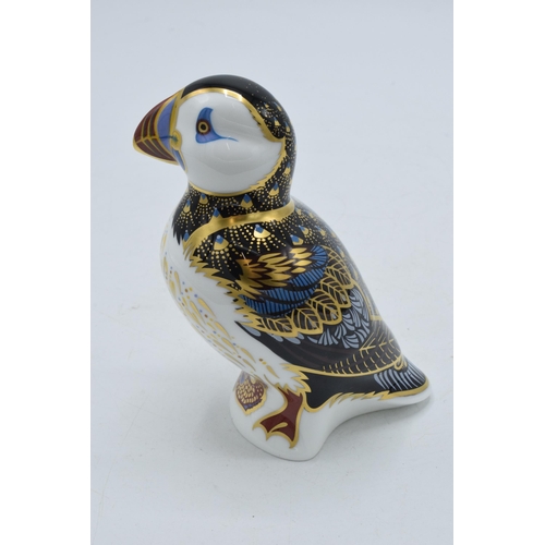 38A - Royal Crown Derby paperweight, Puffin, gold stopper and red Royal Crown Derby stamp on the base, box... 
