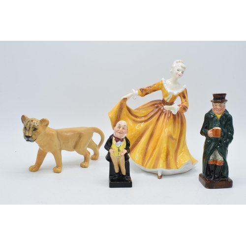 55 - Beswick lion cub together with Royal Doulton figure Kirsty HN2381, Micawber and Sandland figure (4).