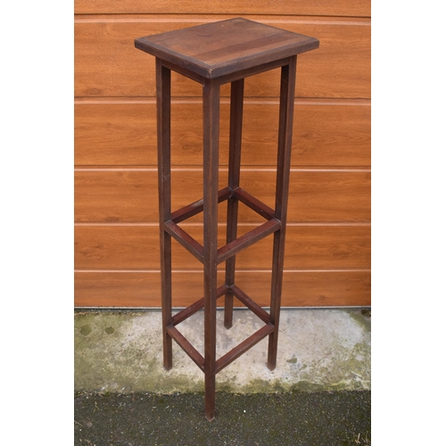 477 - Edwardian tall wooden jardiniere stand with satinwood inlay, 122cm tall.