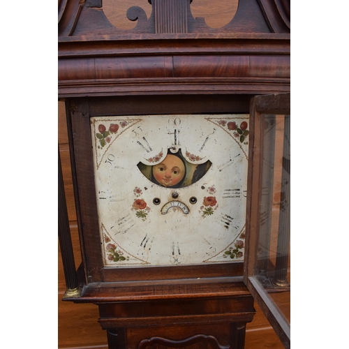 478 - 19th century oak longcase clock with rolling moon dial with single weight and pendulum (needs attent... 