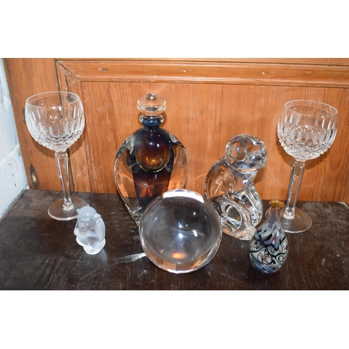 141 - A collection of studio glass ware to include Val St Lambert monkey paperweight and globular paperwei... 