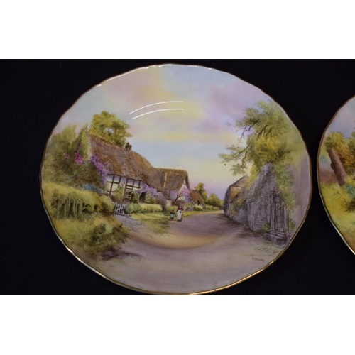 142 - Royal Worcester signed cabinet plates with shaped edges to include Worcester Cathedral, Canterbury C... 