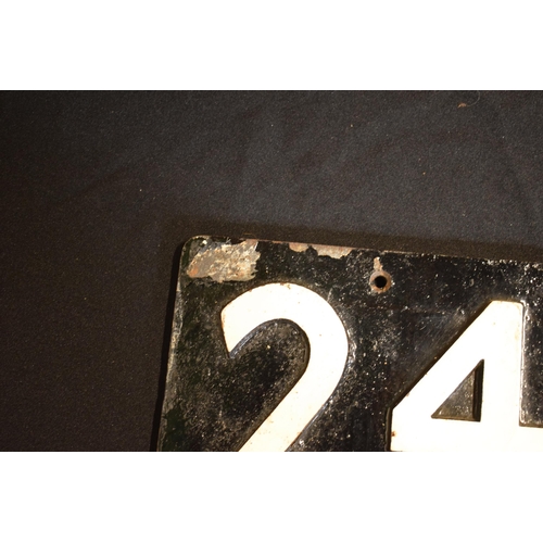 465 - Original railway LMS '24' cast iron sign, details to reverse, 19.5x15cm.