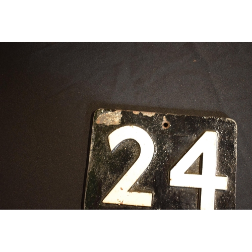 465 - Original railway LMS '24' cast iron sign, details to reverse, 19.5x15cm.