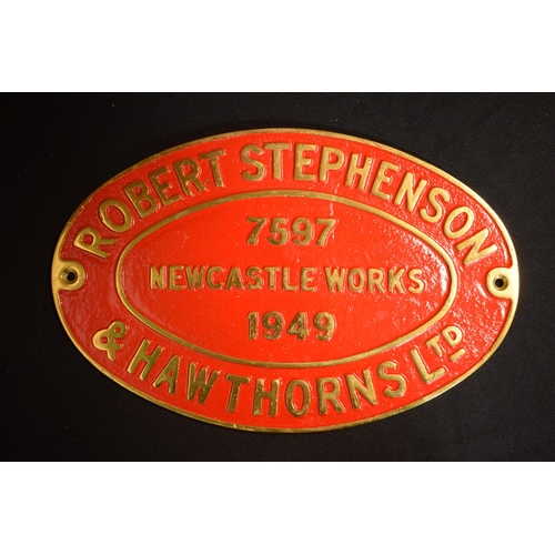 471 - English replica railway plate casting - Robert Stephenson & Hawthorns Ltd Newcastle Works 1949, 32x2... 