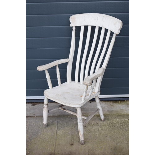 476 - 19th century painted high backed farmhouse armchair, 106cm tall.