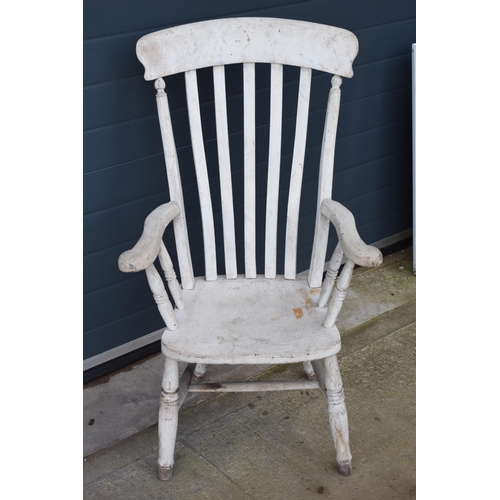 476 - 19th century painted high backed farmhouse armchair, 106cm tall.