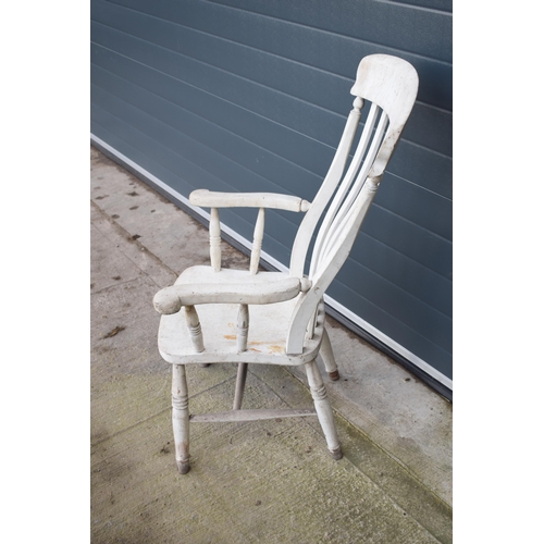 476 - 19th century painted high backed farmhouse armchair, 106cm tall.